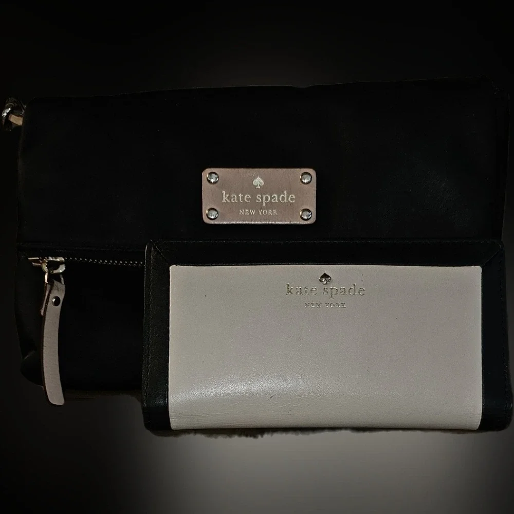 Kate Spade Wilson Road Nylon Crossbody Black and Pink with Wallet
